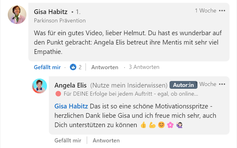 LinkedIn-Kommentar von Gisa Habitz zum Mentoring mit Angela Elis
