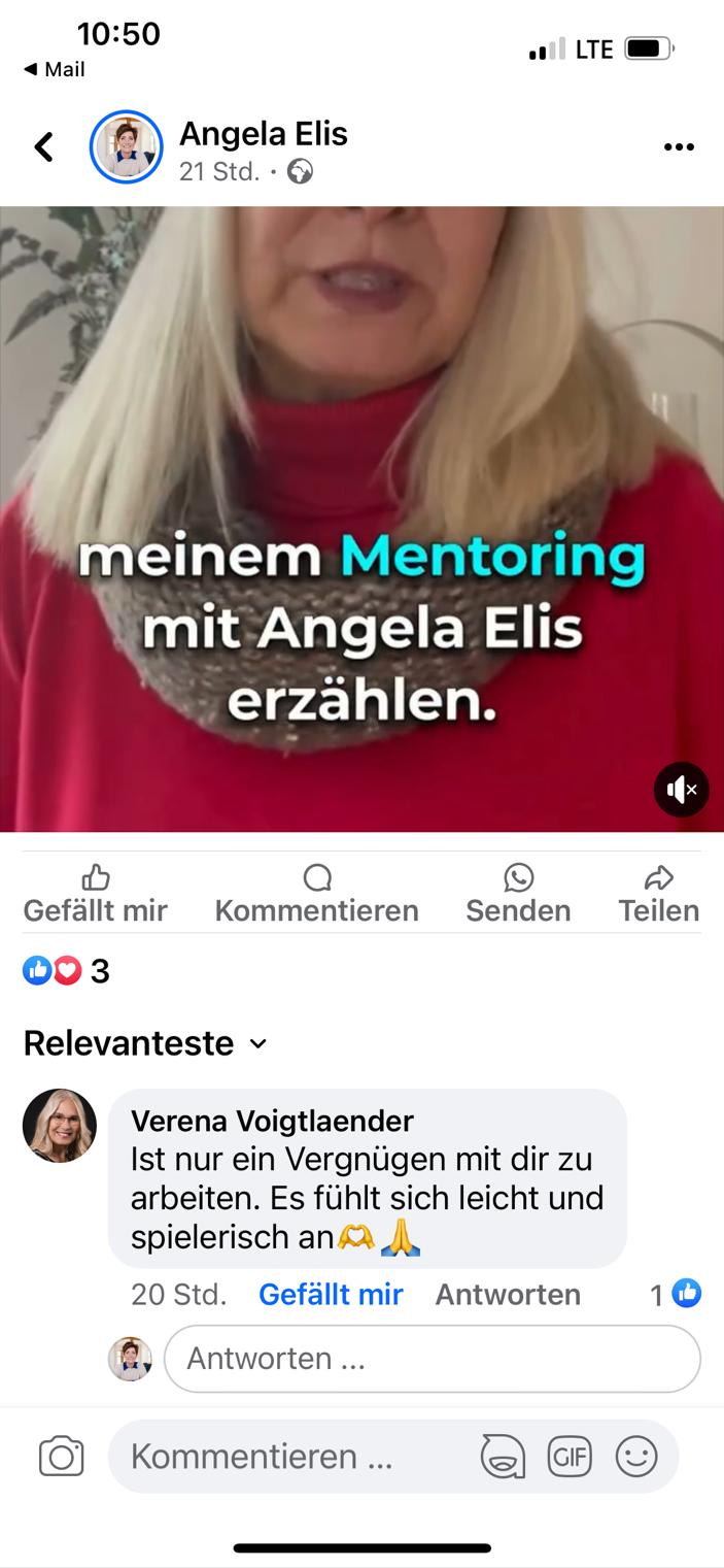 Testimonial-Video über das Mentoring mit Angela Elis, Kommentar von Verena Voigtlaender